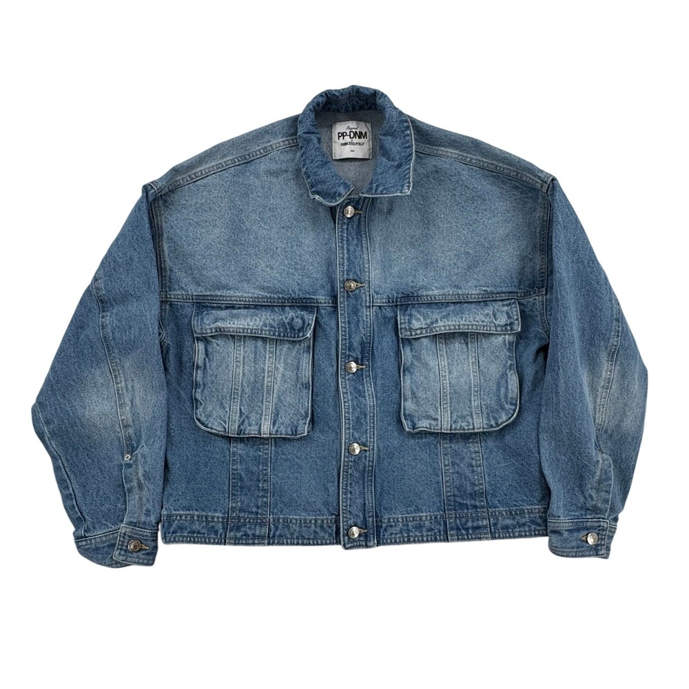Princess Polly Denim Jacket Womens S/M Blue Excellent Oversized Cropped Trucker